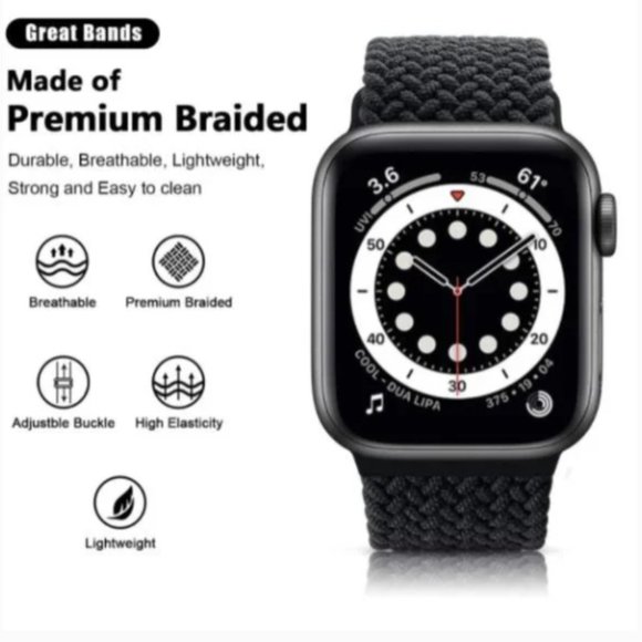 NEW Adjustable Black Braided Solo Loop For Apple Watch - Picture 2 of 3